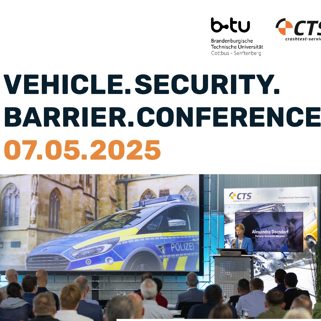 Auf dem Gelände der crashtest-service.com GmbH in Münster wird am 7. Mai 2025 die VEHICLE.SECURITY.BARRIER.CONFERENCE. stattfinden.